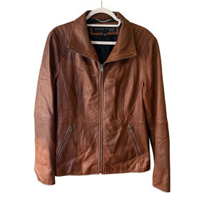 Marc New York Andrew Marc Elegant Tan Leather Jacket Size L Casual Work Winter